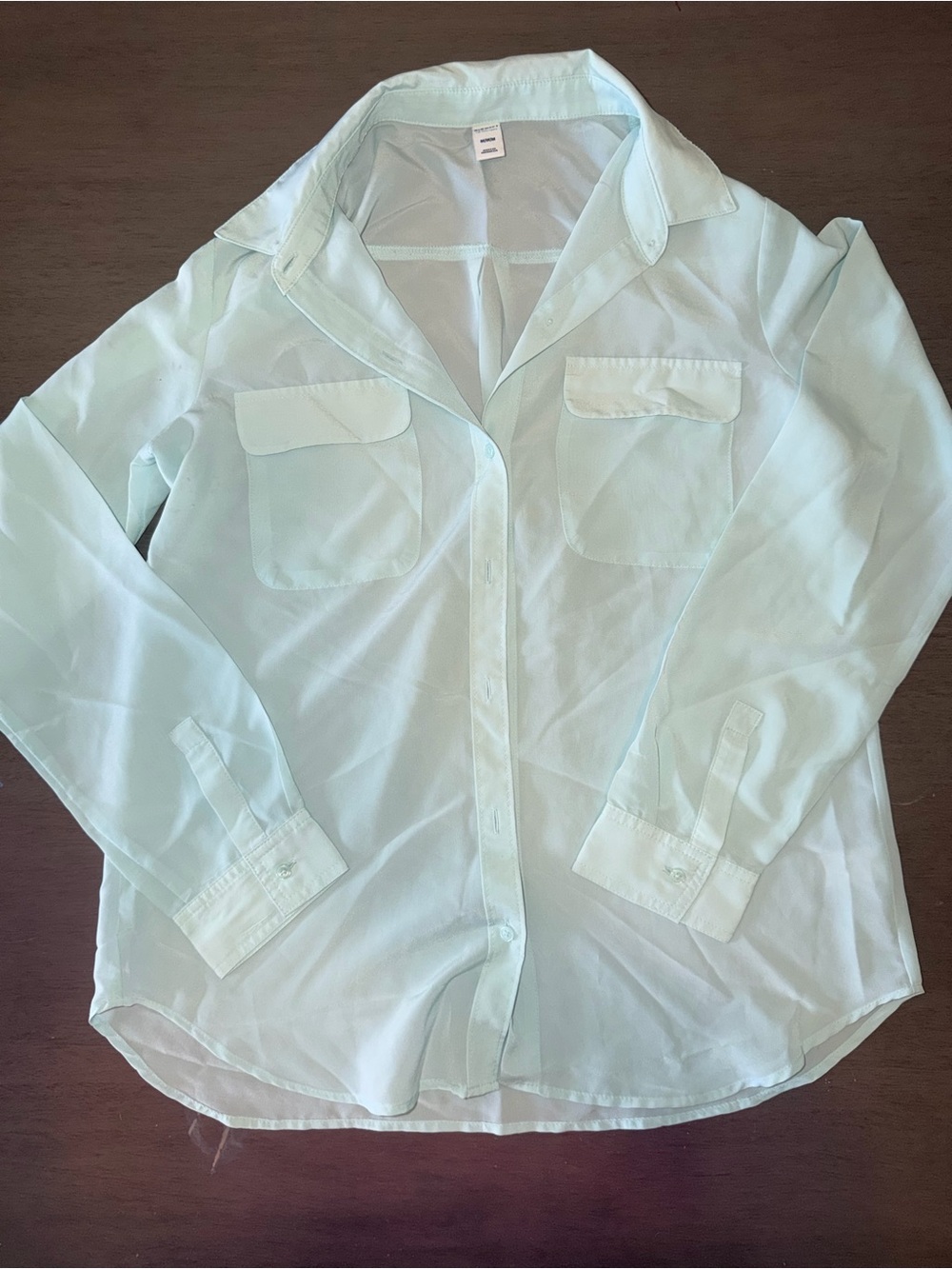 Light Mint Button-Front Long Sleeve Blouse - Women's Top